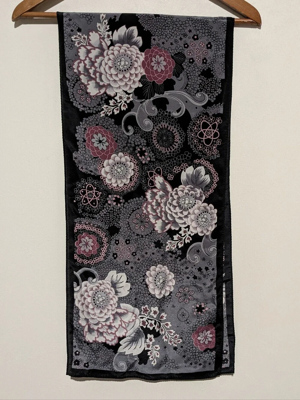 Silk Floral Gray Pink Charter Club Modern Long Rectangle Scarf 12.5”X 54“